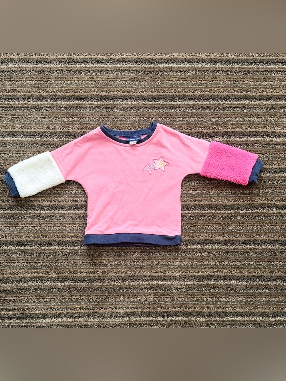 Andy & Evan Pink Star Sweatshirt with Contrasting Sherpa Sleeves